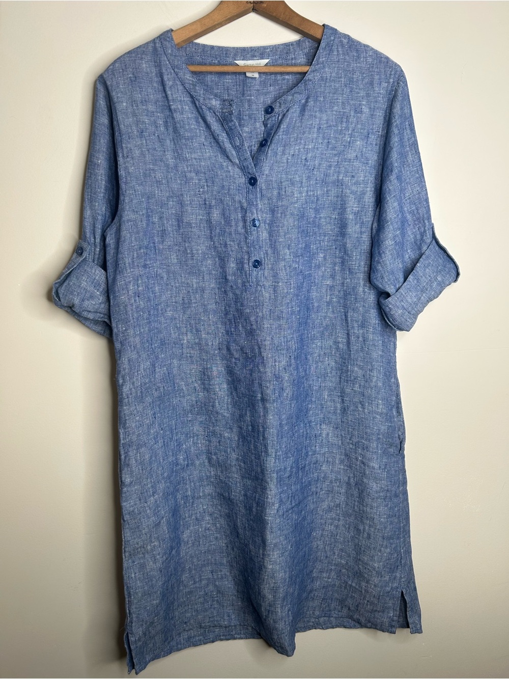 Garnet Hill Linen Shift Dress Size 10 Pockets Thick Linen
